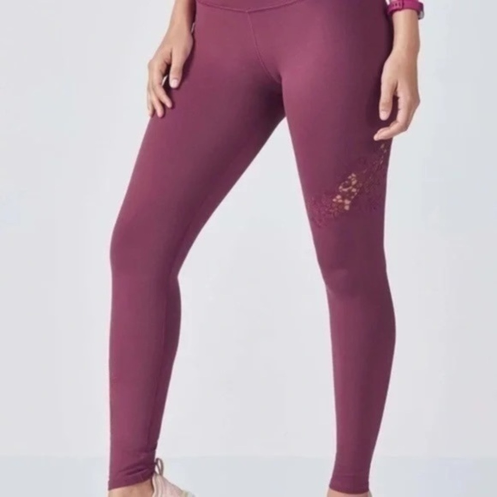 Fabletics Mauve Embroidered Cut Out Leggings medium
